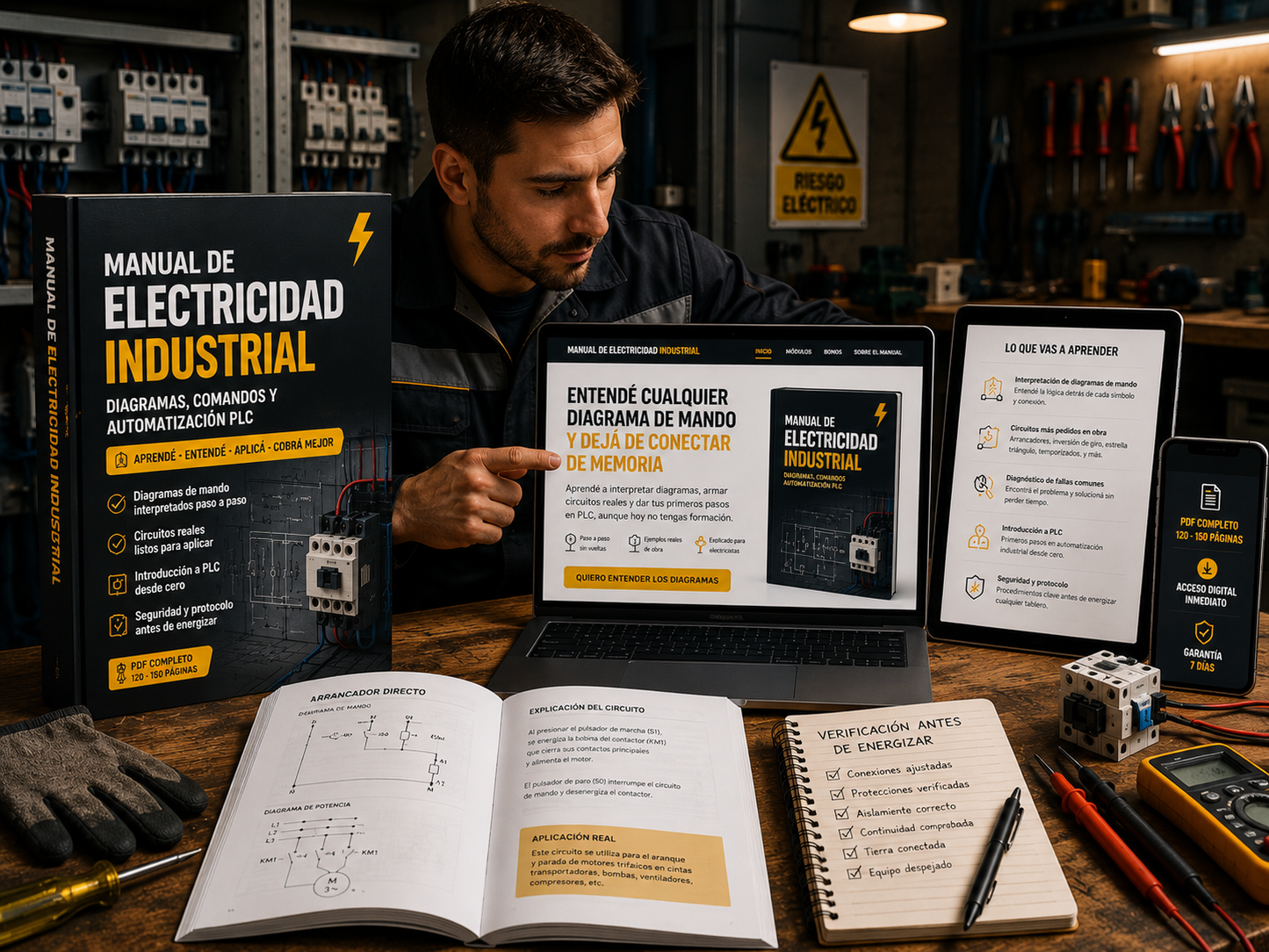 Manual de Electricidad Industrial 40 diagramas comentados + guía desde cero + introducción a PLC + 5 bonus